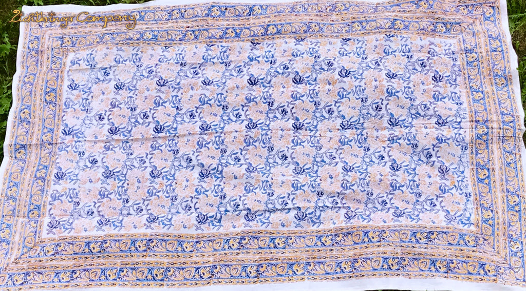 Block print fabric ornamental blue
