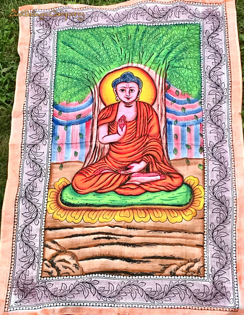Buddha Wandtuch 140x200 cm – buntes Baumwolltuch mit meditierendem Buddha