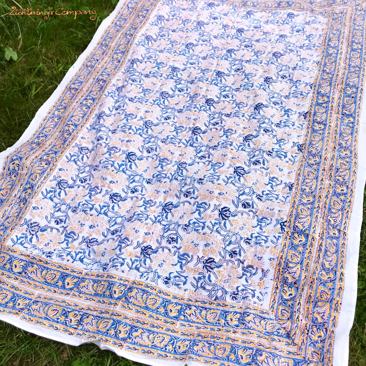 Blockdruck Tuch ornamental blau