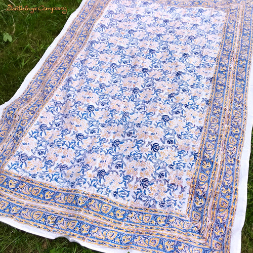 Blockdruck Tuch ornamental blau