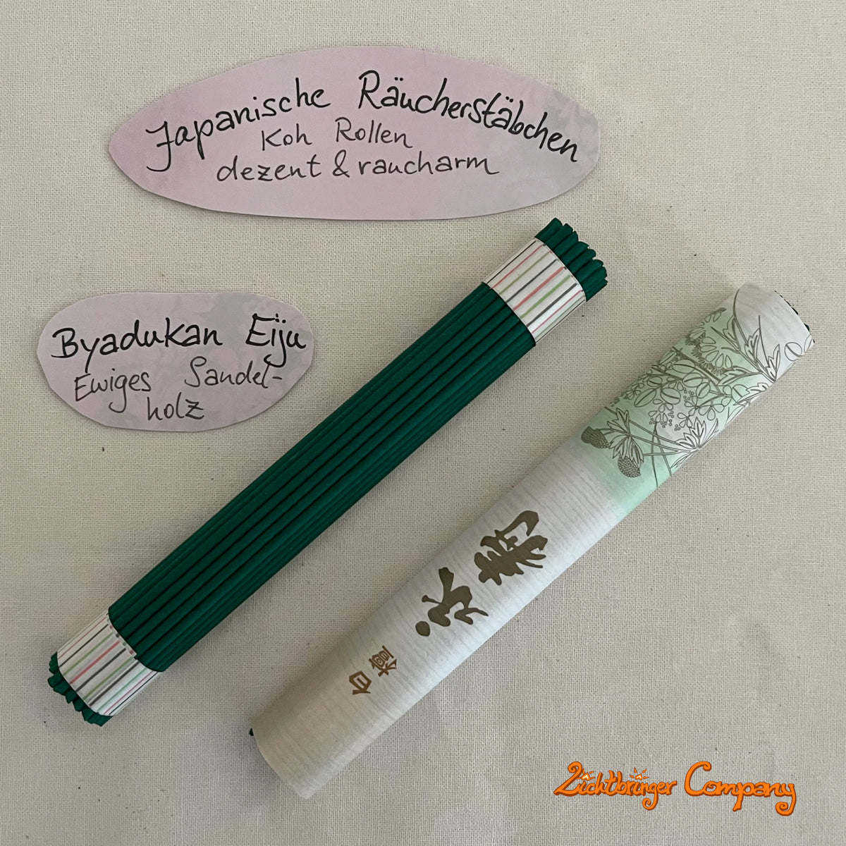 Byadukan Eiju Räucherstäbchen aus Japan, mit Sandelholz, verpackt in einer Papierrolle