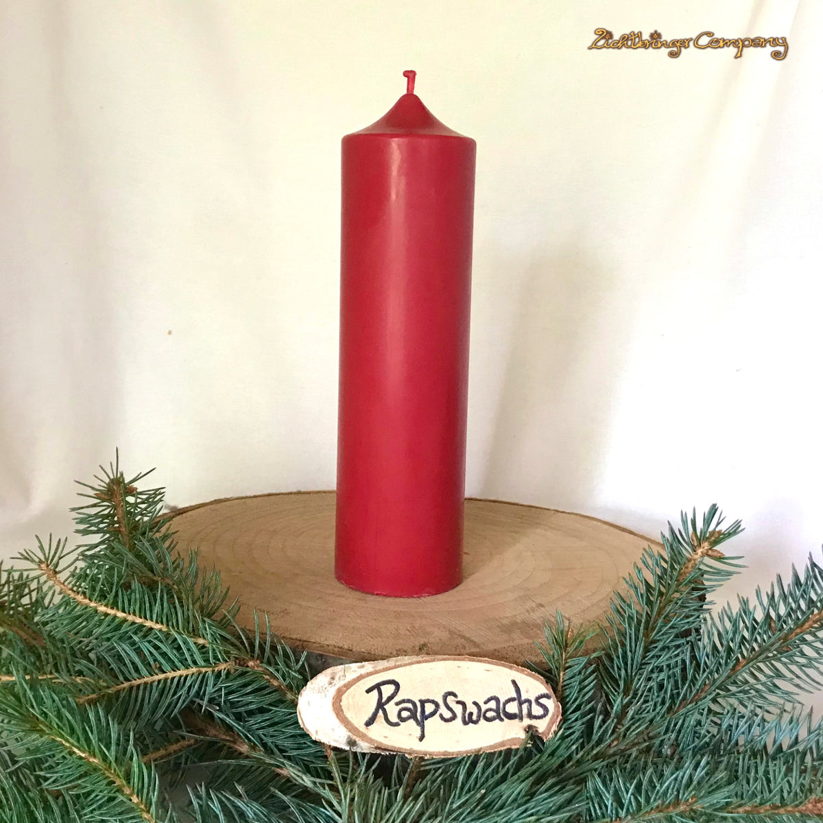 Roter Stumpen aus Rapswachs Höhe 21 cm für den Adventskranz