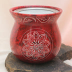 Rotes Räucherstövchen mit Sonnenblume, Detailansicht