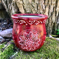 Rotes Räucherstövchen mit Sonnenblume aus Speckstein, Gesamtansicht